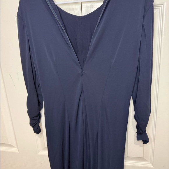 Elie Tahari Navy Draped Midi Dress Women's M | Elegant Ruched 3/4 Sleeve - Picture 3 of 5